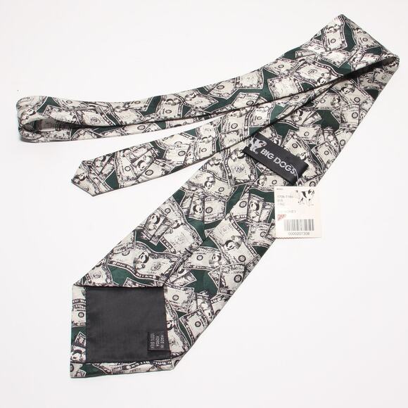 NEW Big Dogs Novelty Silk Money Print Tie  4.25" x 59" - Picture 5 of 6